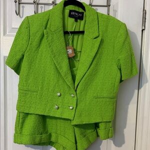 Royalty Lime Green Short Sleeve Blazer and Short Set